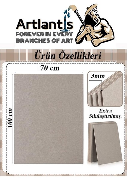 Mukavva Gri 3 mm 70X100 cm 10 Adet Sert Karton Ekstra Sıkıştırılmış 70*100 Mukavva Gri Renkli 10 Adet