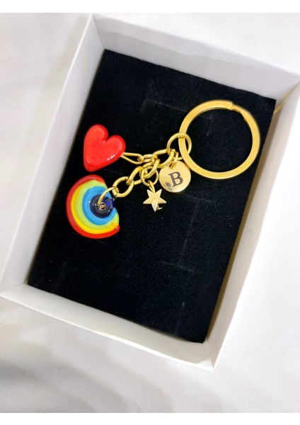 Anahtarlık Murano Gökkuşağı Kırmızı Kalp