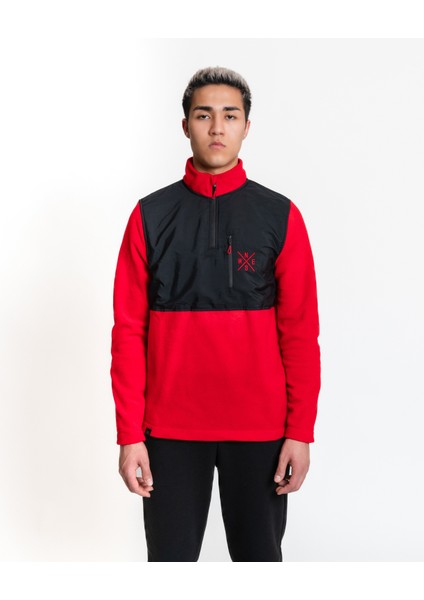 Half-Zip Fleece 01 - Red/black Erkek Yarım Fermuar Polar