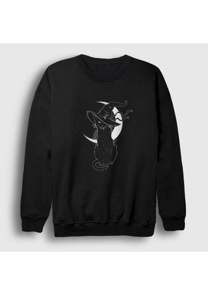Unisex Siyah Halloween Cat Kedi Sweatshirt