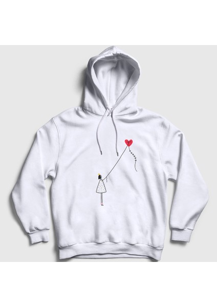 Unisex Beyaz Kite Girl Uçurtma Kapüşonlu Sweatshirt