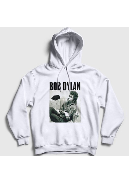Unisex Beyaz Portrait Bob Dylan Kapüşonlu Sweatshirt
