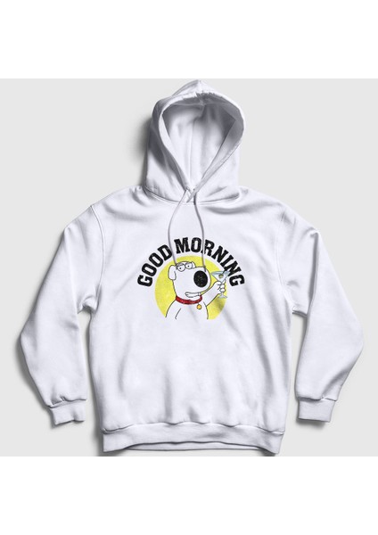 Unisex Beyaz Morning Brian Griffin Family Guy Kapüşonlu Sweatshirt