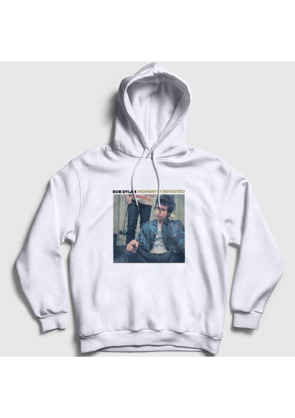 Unisex Beyaz Highway 61 Revisited Bob Dylan Kapüşonlu Sweatshirt