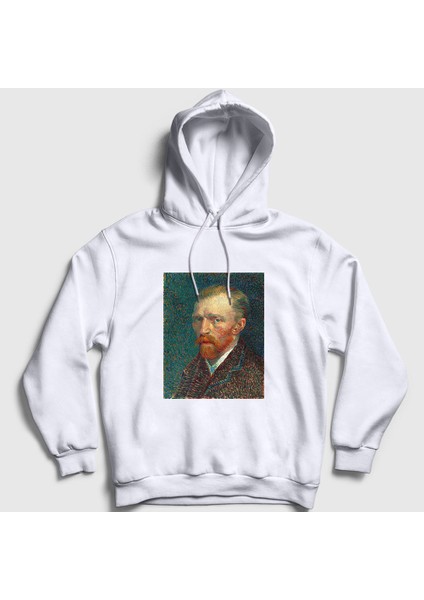 Unisex Beyaz Portrait Art Painter Vincent Van Gogh Kapüşonlu Sweatshirt