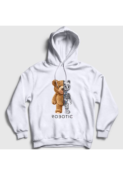 Unisex Beyaz Robot Ayı Teddy Bear Kapüşonlu Sweatshirt