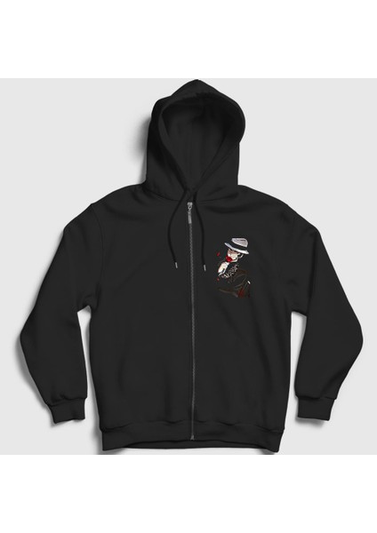 Unisex Siyah Muzan Kibutsuji Anime Demon Slayer Kimetsu No Yaiba Fermuarlı Kapüşonlu Sweatshirt