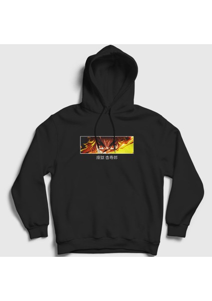 Unisex Siyah Rengoku Anime Demon Slayer Kimetsu No Yaiba Kapüşonlu Sweatshirt
