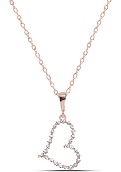 Kalp Temalı Kadın 925 Ayar Gümüş Rose Kolye