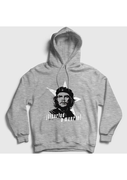 Unisex Gri Libertad O Muerte Che Guevara Kapüşonlu Sweatshirt