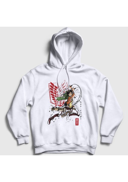 Unisex Beyaz Soldier Eren Yeager Anime Attack On Titan Kapüşonlu Sweatshirt