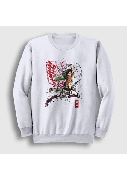 Unisex Beyaz Soldier Eren Yeager Anime Attack On Titan Sweatshirt