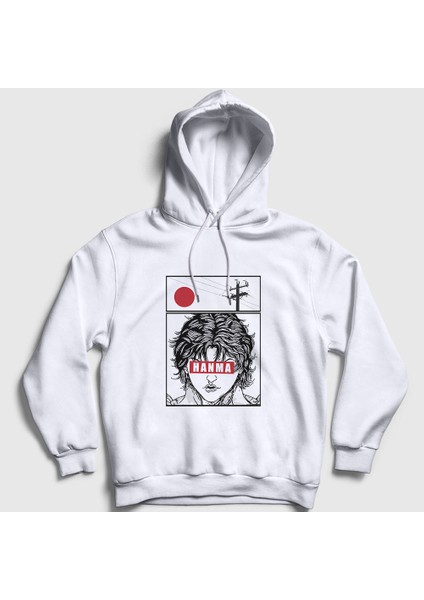 Unisex Beyaz Anime Hanma Baki Kapüşonlu Sweatshirt