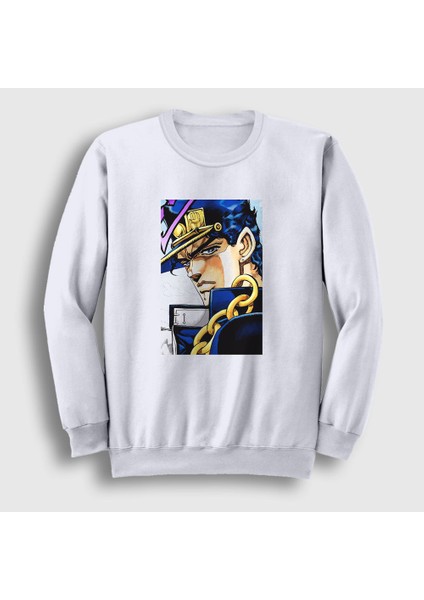 Unisex Beyaz Jotaro Kujo V2 Anime Jojo Sweatshirt
