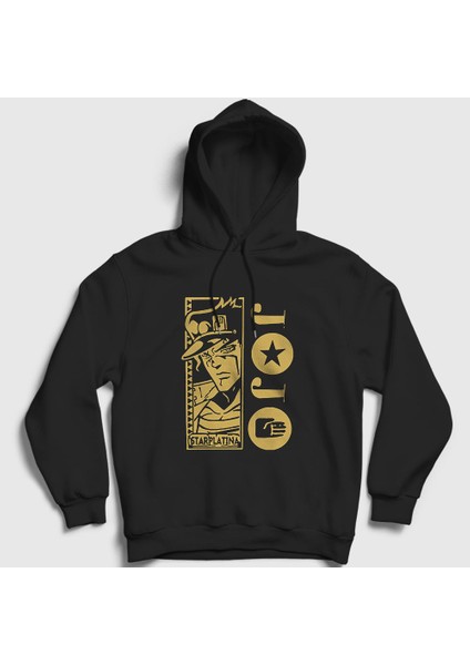 Unisex Siyah Jotaro Kujo V3 Anime Jojo Kapüşonlu Sweatshirt
