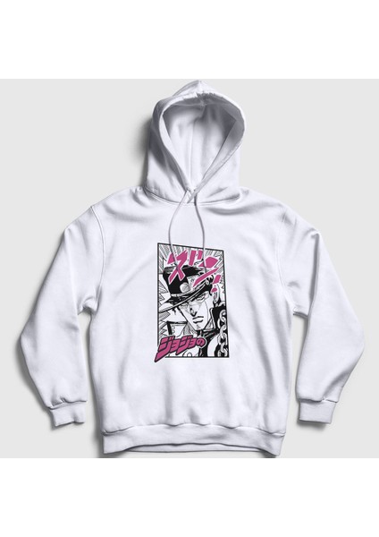 Unisex Beyaz Jotaro Kujo Anime Jojo Kapüşonlu Sweatshirt