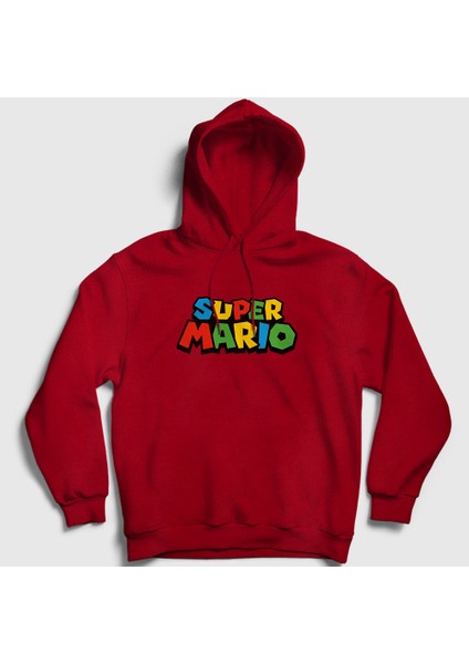 Unisex Kırmızı Logo Oyun Super Mario Kapüşonlu Sweatshirt