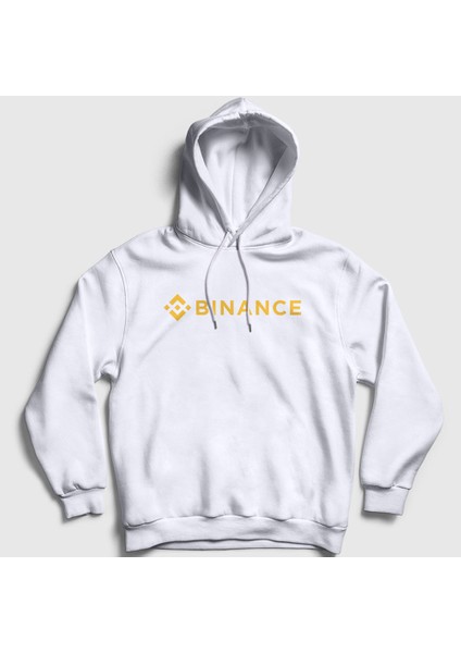 Unisex Beyaz Logo Binance Bitcoin Kapüşonlu Sweatshirt