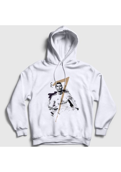 Unisex Beyaz Real Madrid Futbol Cr7 Cristiano Ronaldo Kapüşonlu Sweatshirt