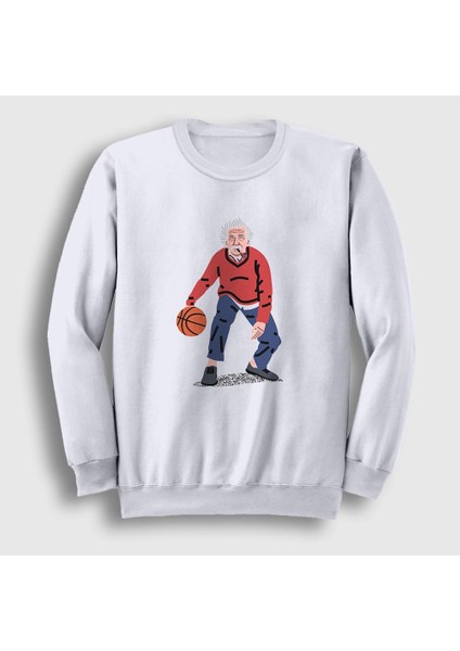 Unisex Beyaz Basketball Basketbol Albert Einstein Sweatshirt