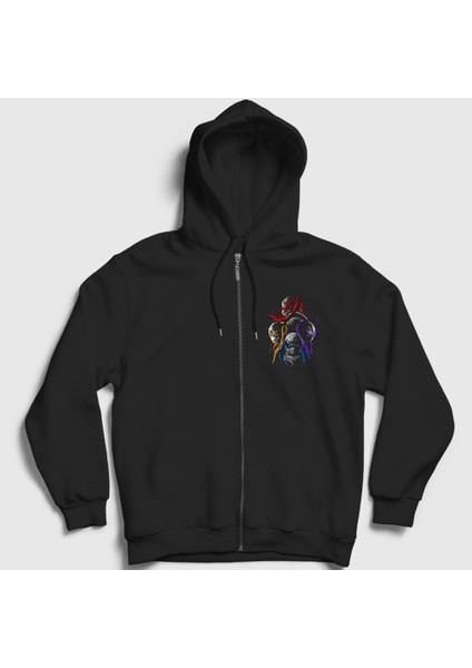 Unisex Siyah Poster V2 Teenage Mutant Ninja Turtles Fermuarlı Kapüşonlu Sweatshirt