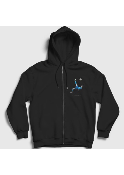 Unisex Siyah Reverse Shot Rövaşata Cristiano Ronaldo Fermuarlı Kapüşonlu Sweatshirt