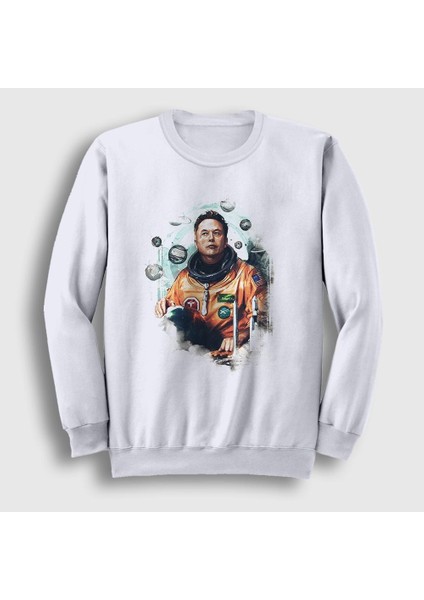Unisex Beyaz Astronaut Science Elon Musk Sweatshirt