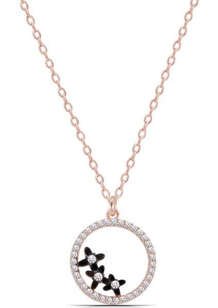 Yıldız Çemberi 925 Ayar Gümüş Kadın Rose Kolye