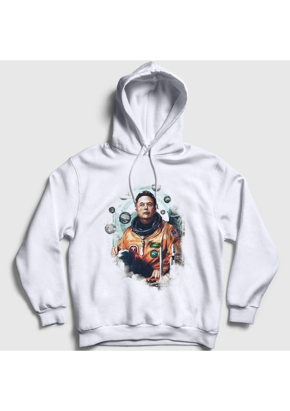 Unisex Beyaz Astronaut Science Elon Musk Kapüşonlu Sweatshirt