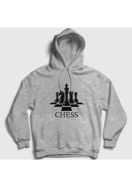 Unisex Gri Board Chess Satranç Kapüşonlu Sweatshirt
