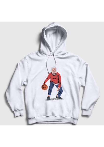 Unisex Beyaz Basketball Basketbol Albert Einstein Kapüşonlu Sweatshirt