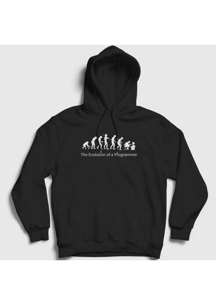 Unisex Siyah Evolution Evrim Developer Yazılımcı Kapüşonlu Sweatshirt