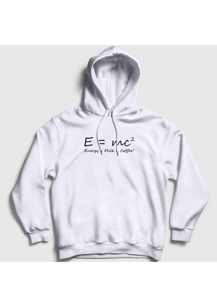 Unisex Beyaz Energy Milk Coffee Science Albert Einstein Kapüşonlu Sweatshirt