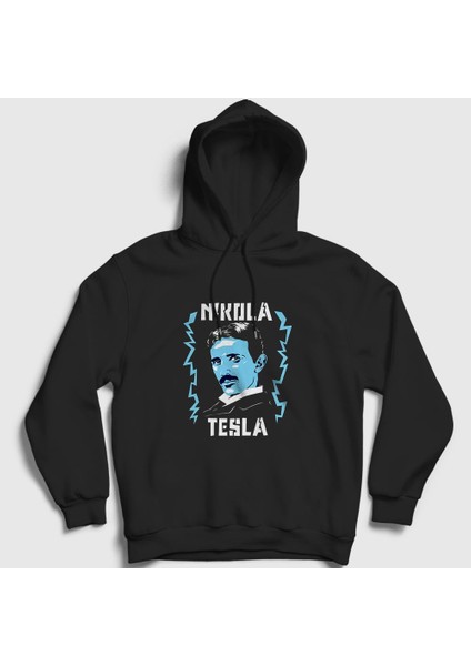 Unisex Siyah Electricity Scientist Nikola Tesla Kapüşonlu Sweatshirt