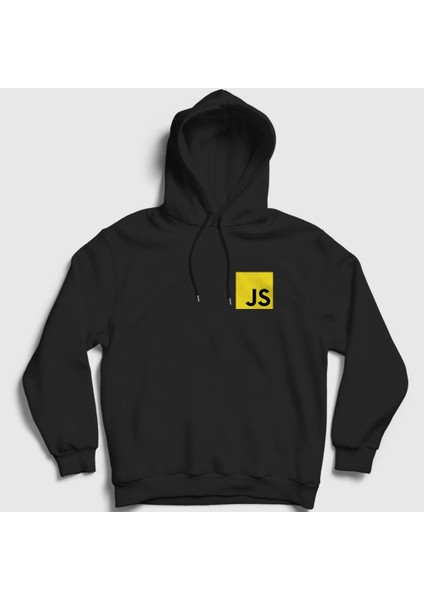 Unisex Siyah Javascript Coder Programmer Developer Yazılımcı Kapüşonlu Sweatshirt