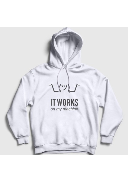 Unisex Beyaz It Works Developer Yazılımcı Kapüşonlu Sweatshirt
