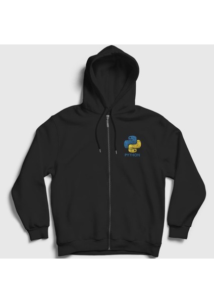 Unisex Siyah Logo V2 Python Developer Yazılımcı Fermuarlı Kapüşonlu Sweatshirt