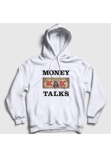 Unisex Beyaz Money Talks Ac/dc Kapüşonlu Sweatshirt
