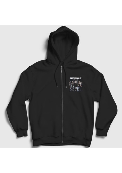 Unisex Siyah Poster Dizi Teen Wolf Fermuarlı Kapüşonlu Sweatshirt