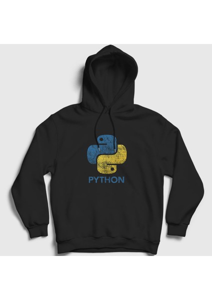 Unisex Siyah Logo V2 Python Developer Yazılımcı Kapüşonlu Sweatshirt