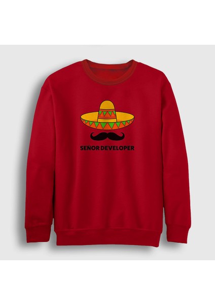 Unisex Kırmızı Senior Developer Yazılımcı Sweatshirt