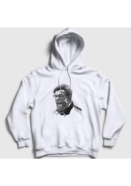 Unisex Beyaz Shout Soccer Futbol Jürgen Klopp Kapüşonlu Sweatshirt