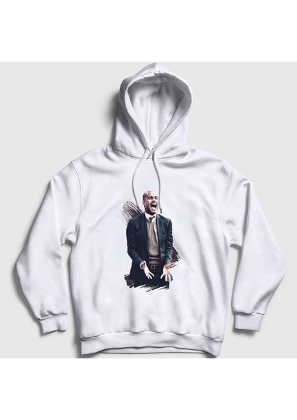 Unisex Beyaz Soccer Futbol Josep Pep Guardiola Kapüşonlu Sweatshirt