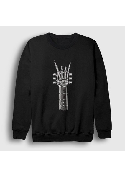 Unisex Siyah Skeleton Hand Guitar Music Rock Sweatshirt