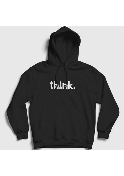 Unisex Siyah Think Chess Satranç Kapüşonlu Sweatshirt
