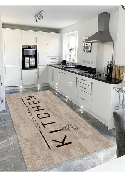 Marka Halı  Dijital Baskılı Kaymaz Taban Yıkanabilir Kitchen Desenli Mutfak Halısı