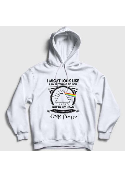 Unisex Beyaz Listening To Pink Floyd Kapüşonlu Sweatshirt