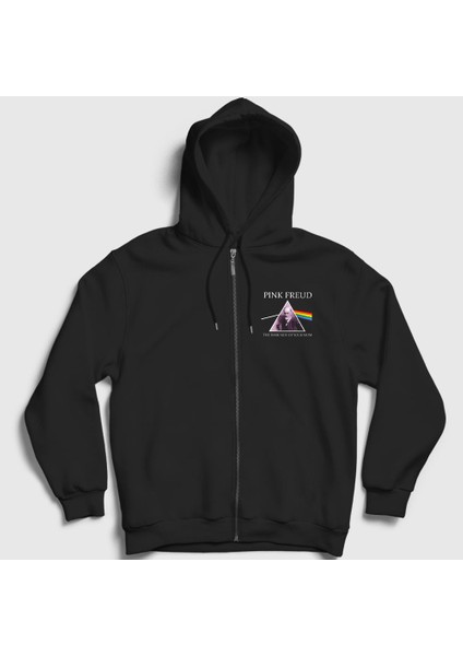 Unisex Siyah Mom Pink Floyd Sigmund Freud Fermuarlı Kapüşonlu Sweatshirt