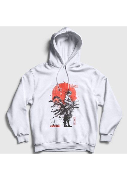 Unisex Beyaz Roronoa Zoro Anime One Piece Kapüşonlu Sweatshirt