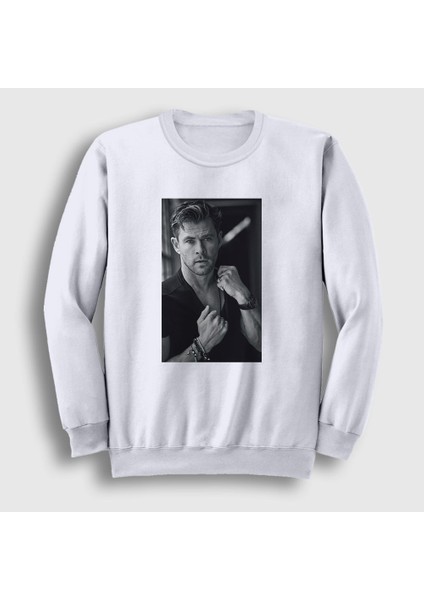 Unisex Beyaz Grayscale Chris Hemsworth Sweatshirt